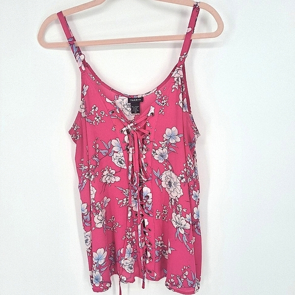 💜 2/$36 💜Torrid Hot Pink Sophie Georgette Lace-up Swing Cami - Picture 10 of 12